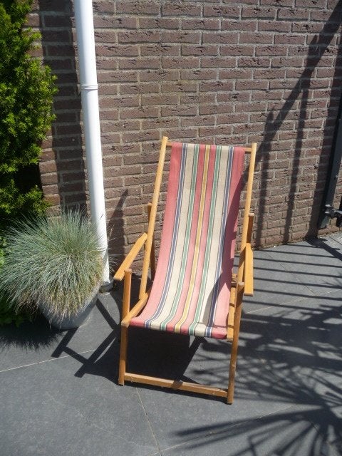 Strandstoel - Retro, Ophalen, Gebruikt, Hout, Verstelbaar