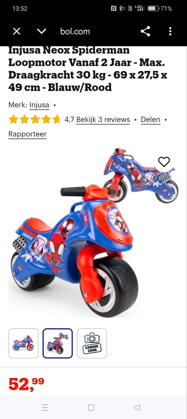 Injusa Neox Spiderman Loopmotor - Blauw/Rood, Ophalen, Zo goed als nieuw