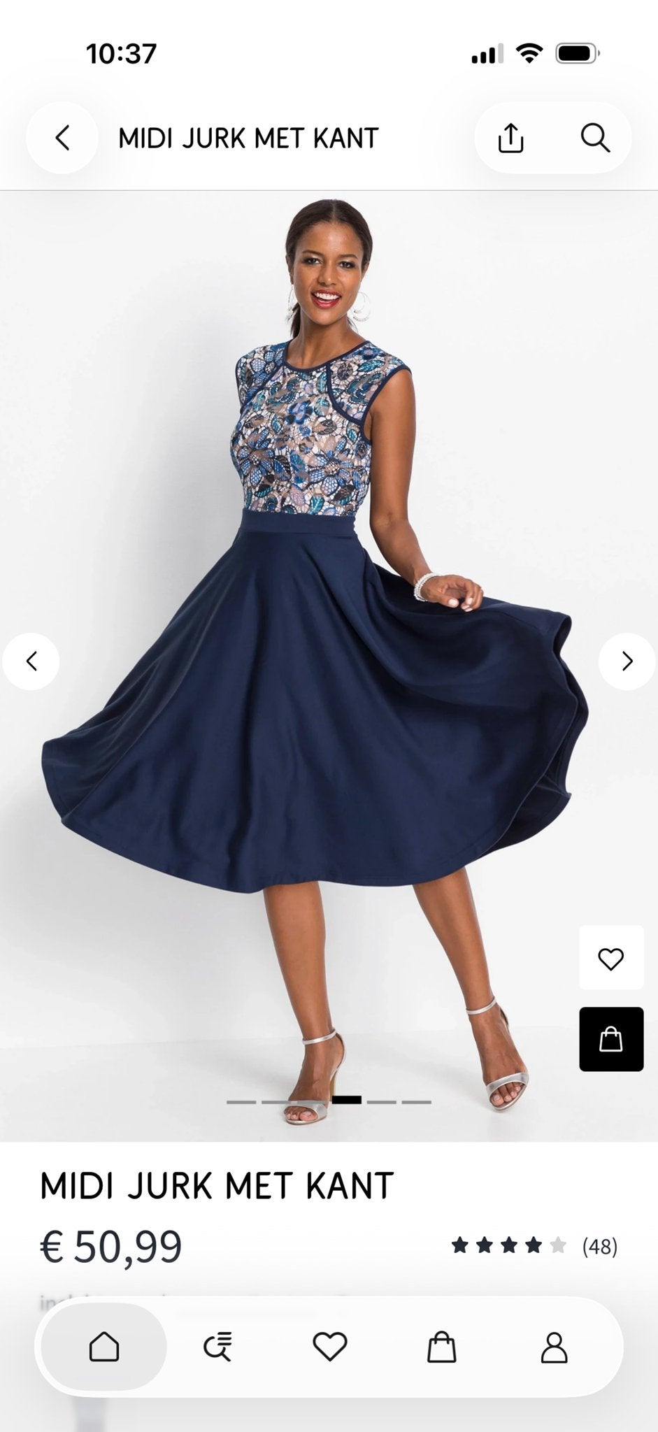 Midi jurk met kant - Bodyflirt Boutique, Maat 38/40 (M), Blauw, Ophalen of Verzenden, Zo goed als nieuw