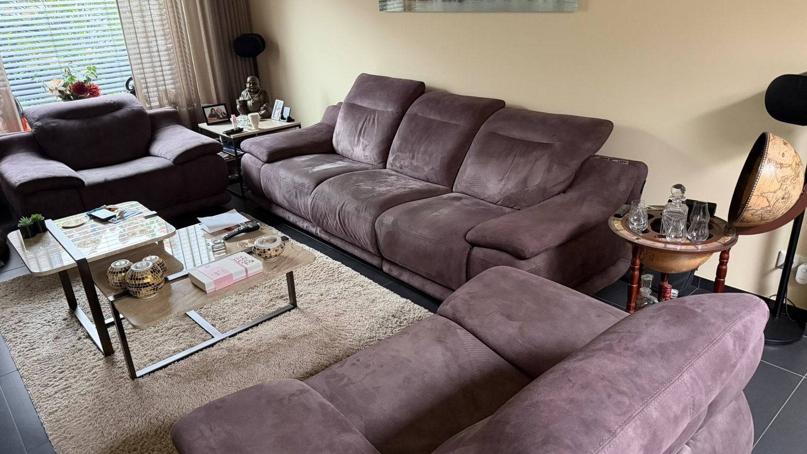Bank met 2 fauteuils met electrische gedeeltes, Ophalen, Gebruikt, Stof