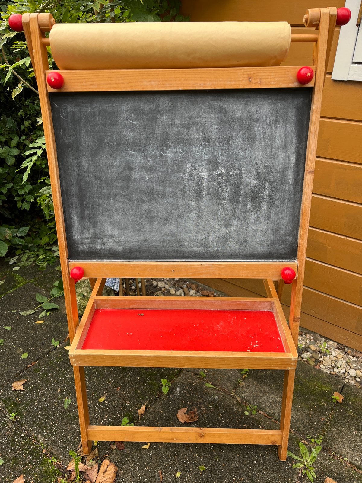 Vintage Houten kinderbord met krijtbord en papierrol, Ophalen, Gebruikt, Knutselen