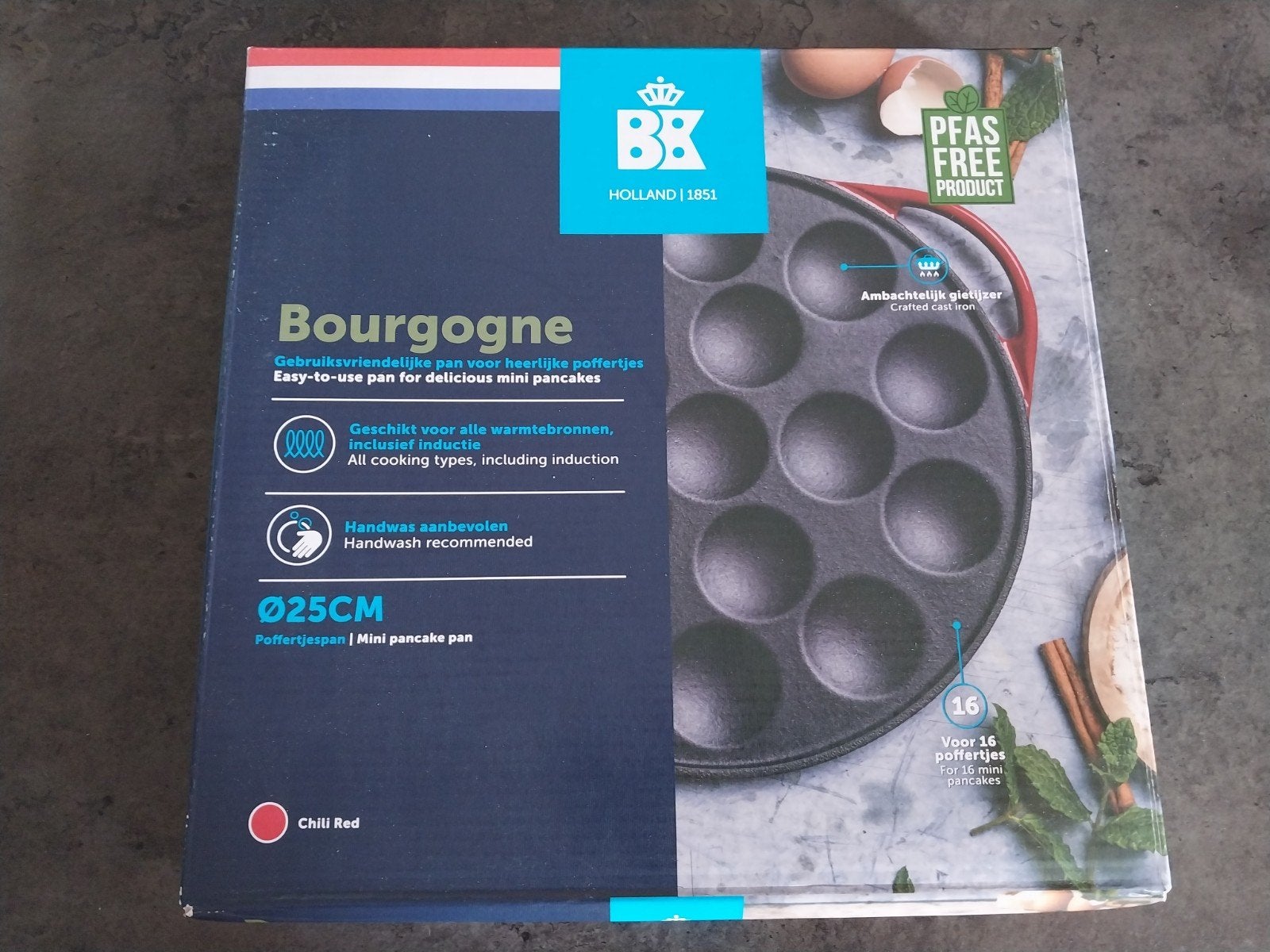 BK Bourgogne Poffertjespan - Gietijzer Ø25CM, Ophalen, Nieuw, Gietijzer, Inductieplaat