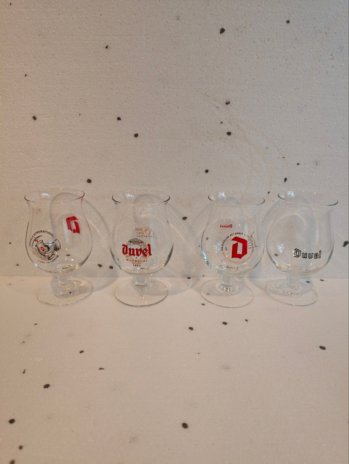 4 Duvel design glazen - diverse uitvoeringen, Antiek en Kunst, Ophalen of Verzenden