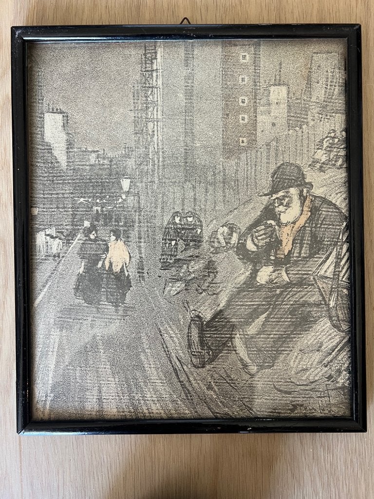 Tekening Theophile-Allexandre Steinlen De orgelspeler, Gebruikt, Ophalen of Verzenden, Voor 1940, Prent
