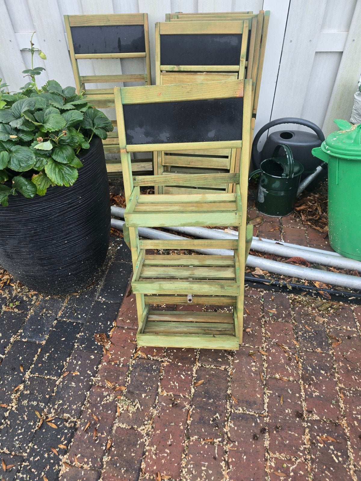 Houten plantenstandaard met krijtbord, Ophalen, Gebruikt, Minder dan 60 cm, Binnen
