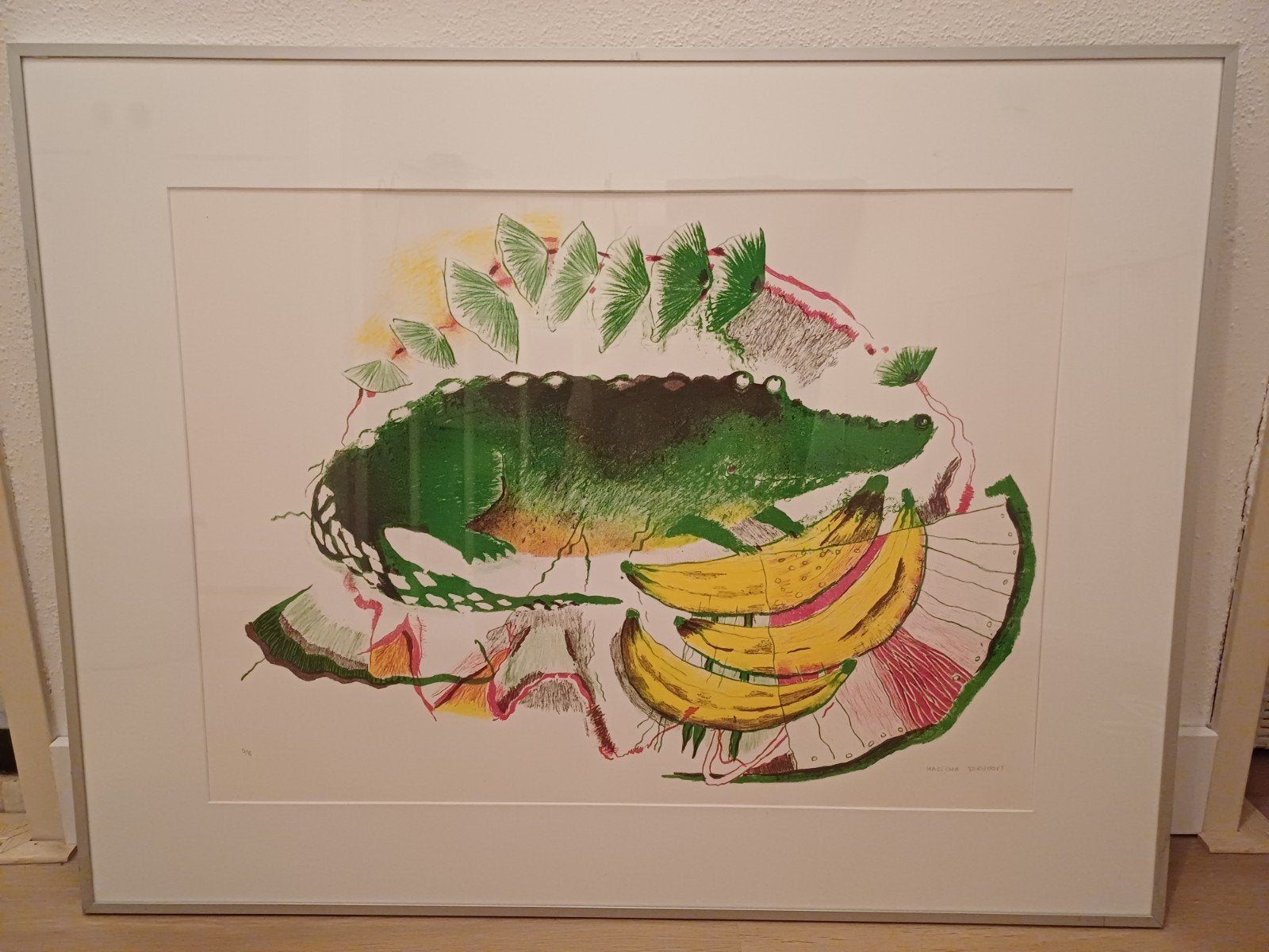 Krokodil met bananen - Maricha Tervoort (85x65 cm), Antiek en Kunst, Ingelijst, Ophalen, Dieren en Natuur, Lithografie