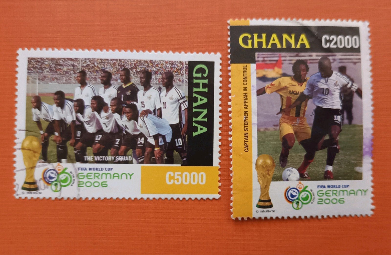 Ghana 2006 ,2 pzs WK duitsland  , zie photo 2 voor C2000 pz, Ophalen of Verzenden, Overige landen, Gestempeld
