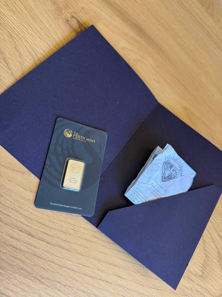 10g goudbaar 999.9 Perth Mint met bon, Ophalen of Verzenden, Goud