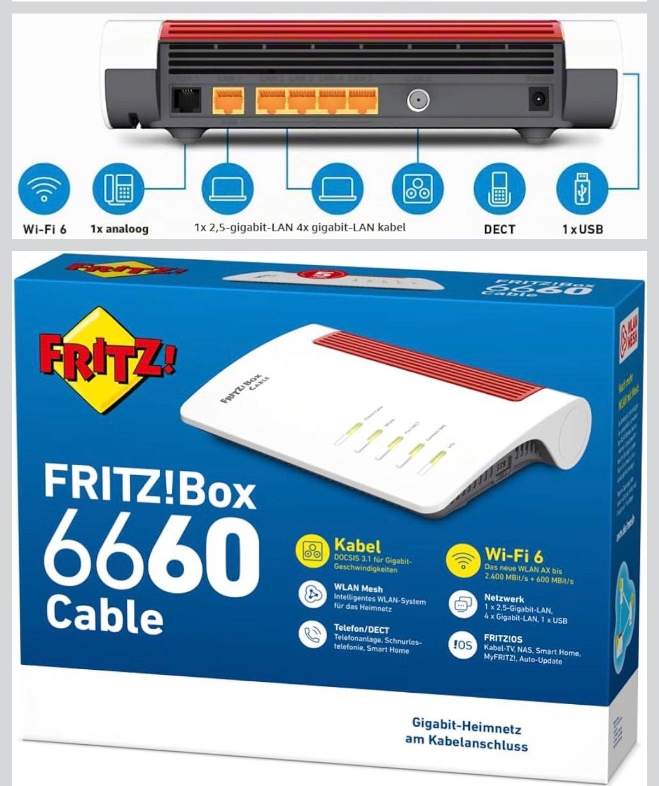 FRITZ!Box 6660 Cable Wi-Fi 6 Router/modem, Ophalen of Verzenden, Zo goed als nieuw, Router met modem
