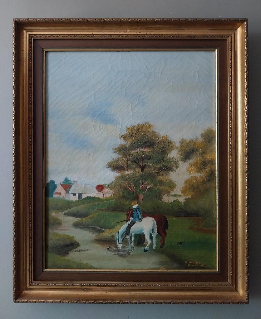 Naïeve Schilderkunst - Paarden - 1917, Antiek en Kunst, Kunst | Schilderijen | Klassiek, Ophalen of Verzenden