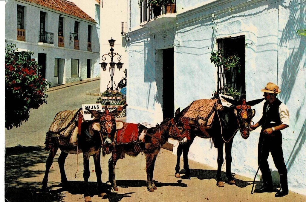 Oude ansichtkaart: Mijas, Spanje - Ezel taxi's, Ophalen of Verzenden, 1960 tot 1980, Gelopen, Spanje