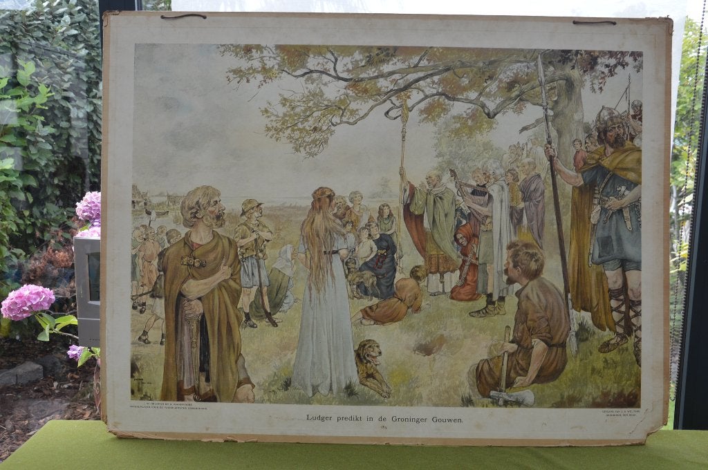 oude schoolplaat: Ludger predikt in de Groninger Gouwen+boek, Ophalen of Verzenden, Geschiedenis