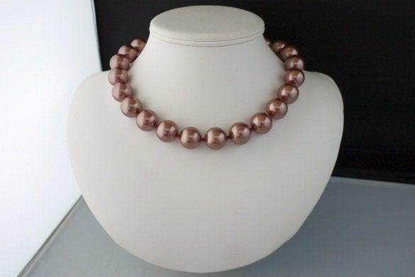 SHELLPEARLS (16 mm)-GRANAAT ketting/oorhanger-set, Verzenden, Nieuw, Steen of Mineraal, Met edelsteen