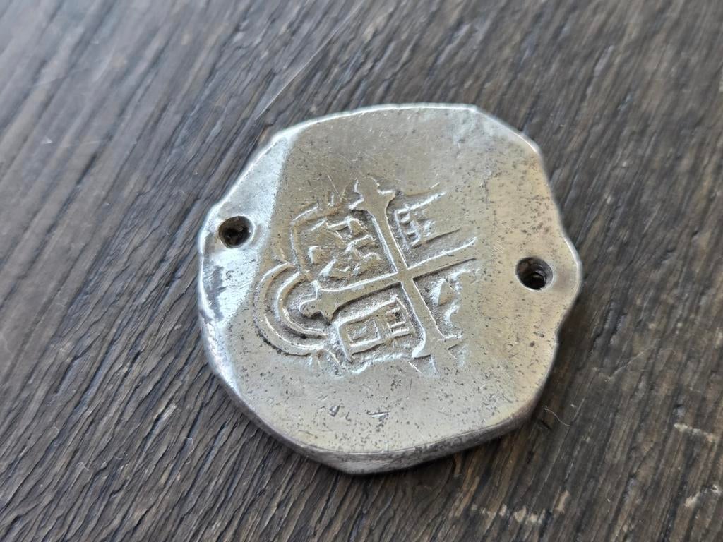 Zilveren 8 reales COB 1600 Mexico piraten mat munt, Ophalen of Verzenden, Midden-Amerika
