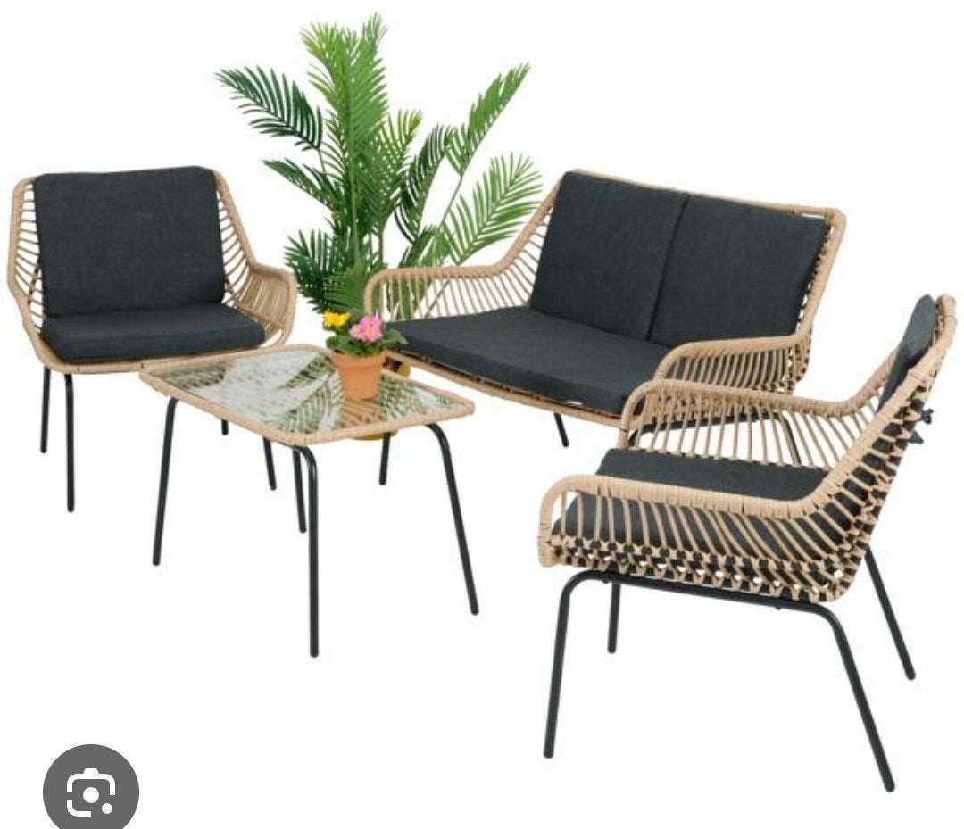 Complete Wicker Loungeset met Glazen Tafel, Ophalen