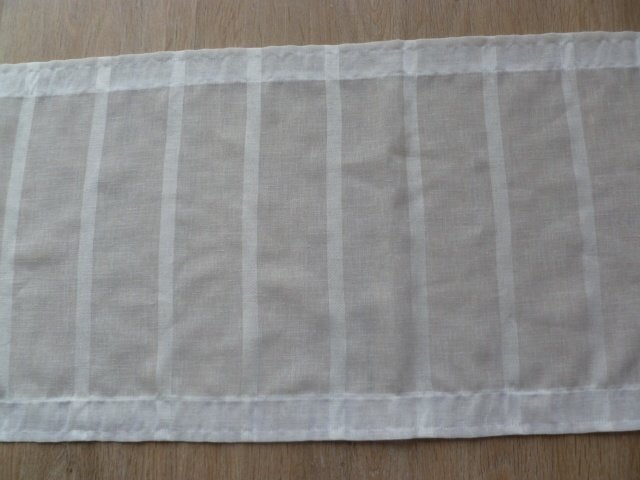 Vitrage strook, met streepdessin, voor roe bevestiging., Vitrage, 175 cm, Wit, In te korten