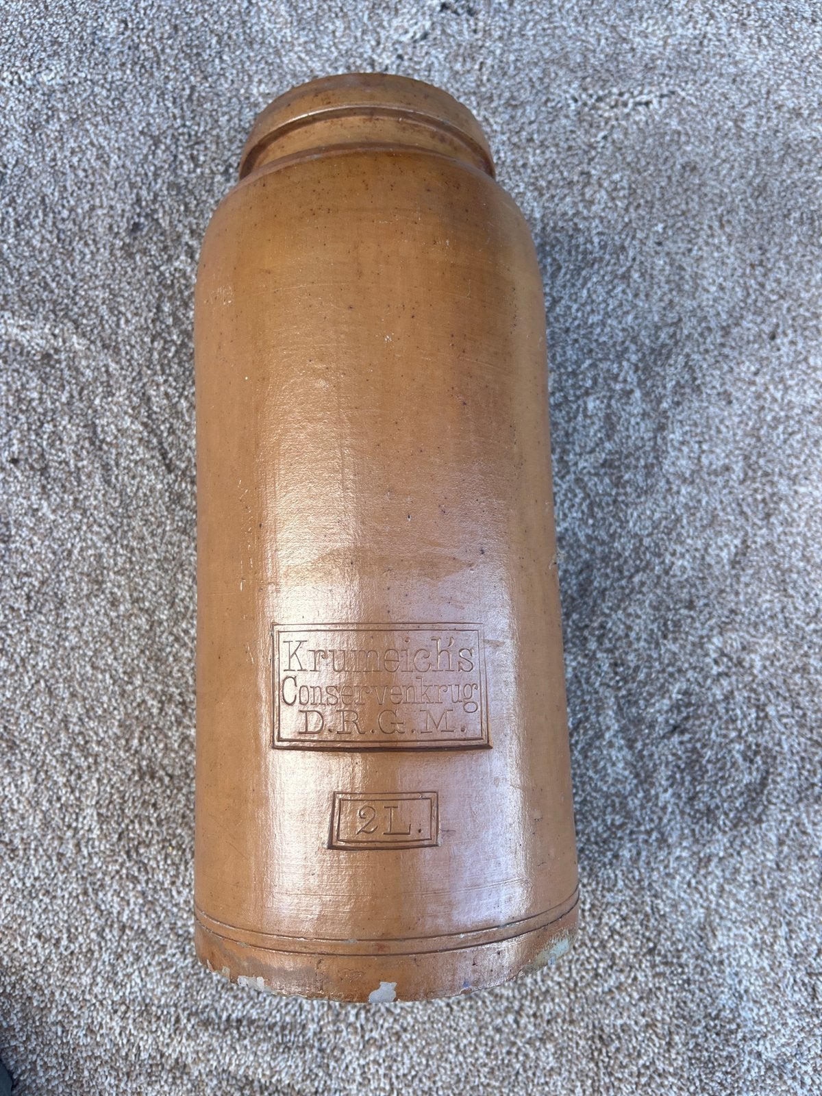 Antieke Kruik: Krumreich's Conservenkrug D.R.G.M. 2L, Ophalen