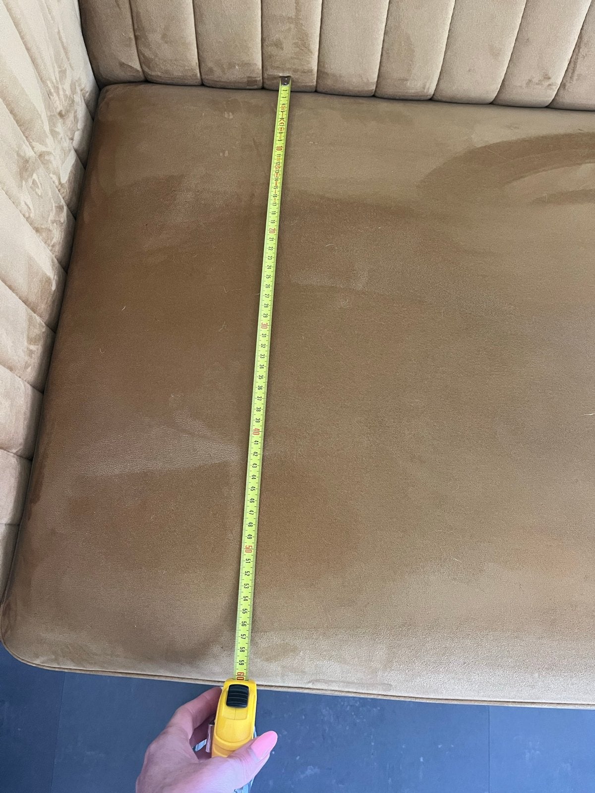 3-zits fluwelen bank in mosterdgeel, Ophalen, Gebruikt, Driepersoons, 75 tot 100 cm