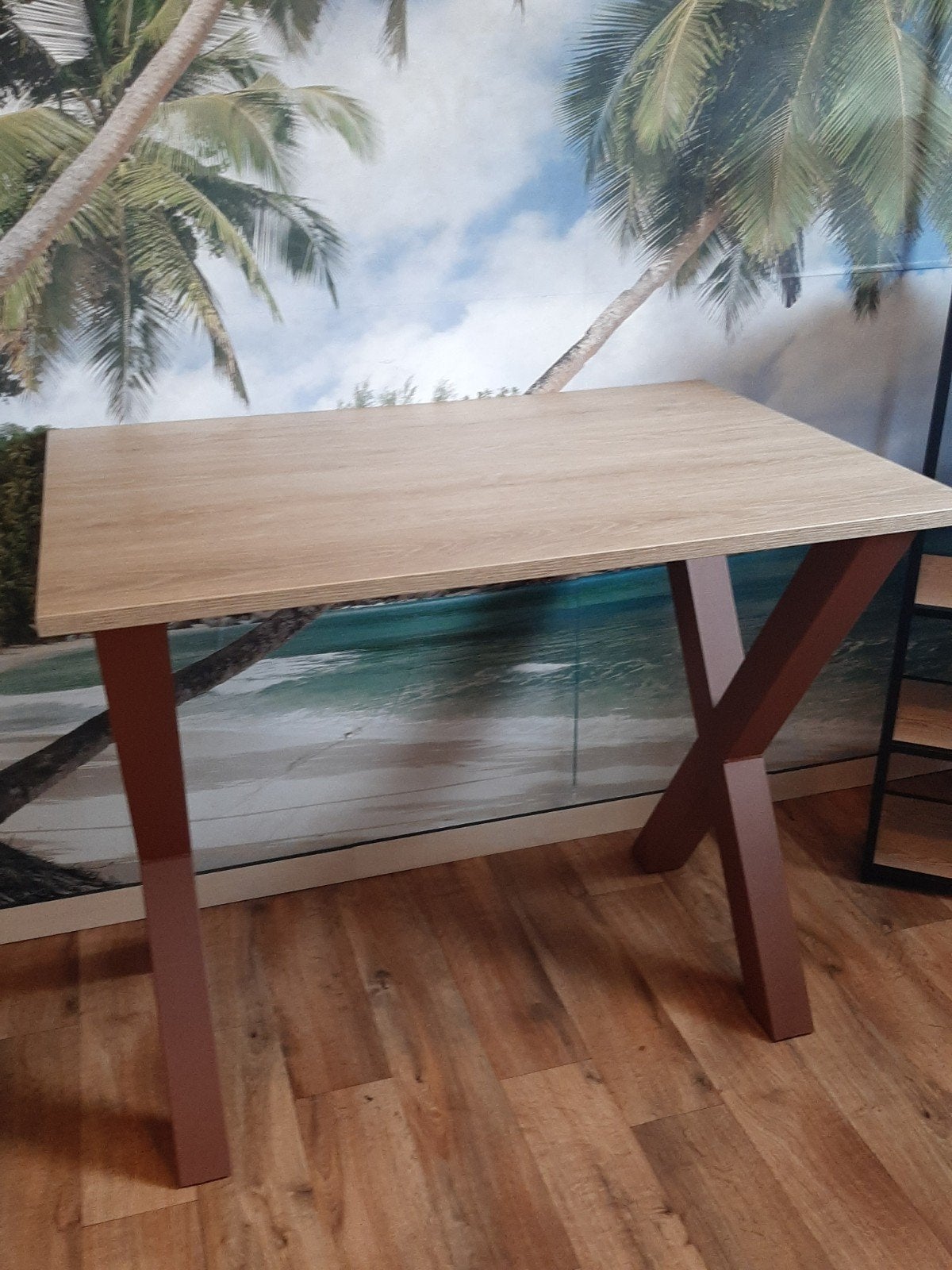Bartafel met kruispoot metaal - 120x80cm, Overige houtsoorten, Gebruikt, 100 tot 150 cm, Vier personen