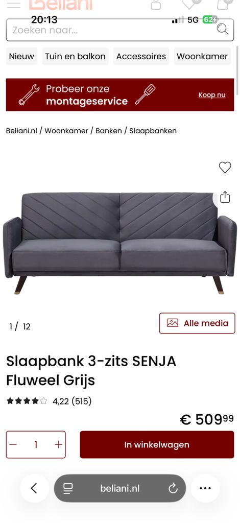 Zo goed als nieuwe slaapbank - te groot voor mijn kamer, Ophalen, Zo goed als nieuw, Tweepersoons, Grijs