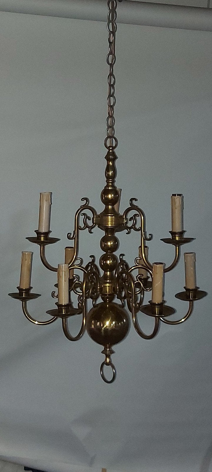 Vintage Messing Kroonluchter met 8 Armen, Ophalen of Verzenden