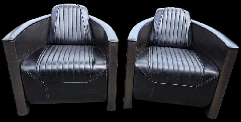 Vintage Aviator fauteuil aluminium / leer + GRATIS BEZORGING