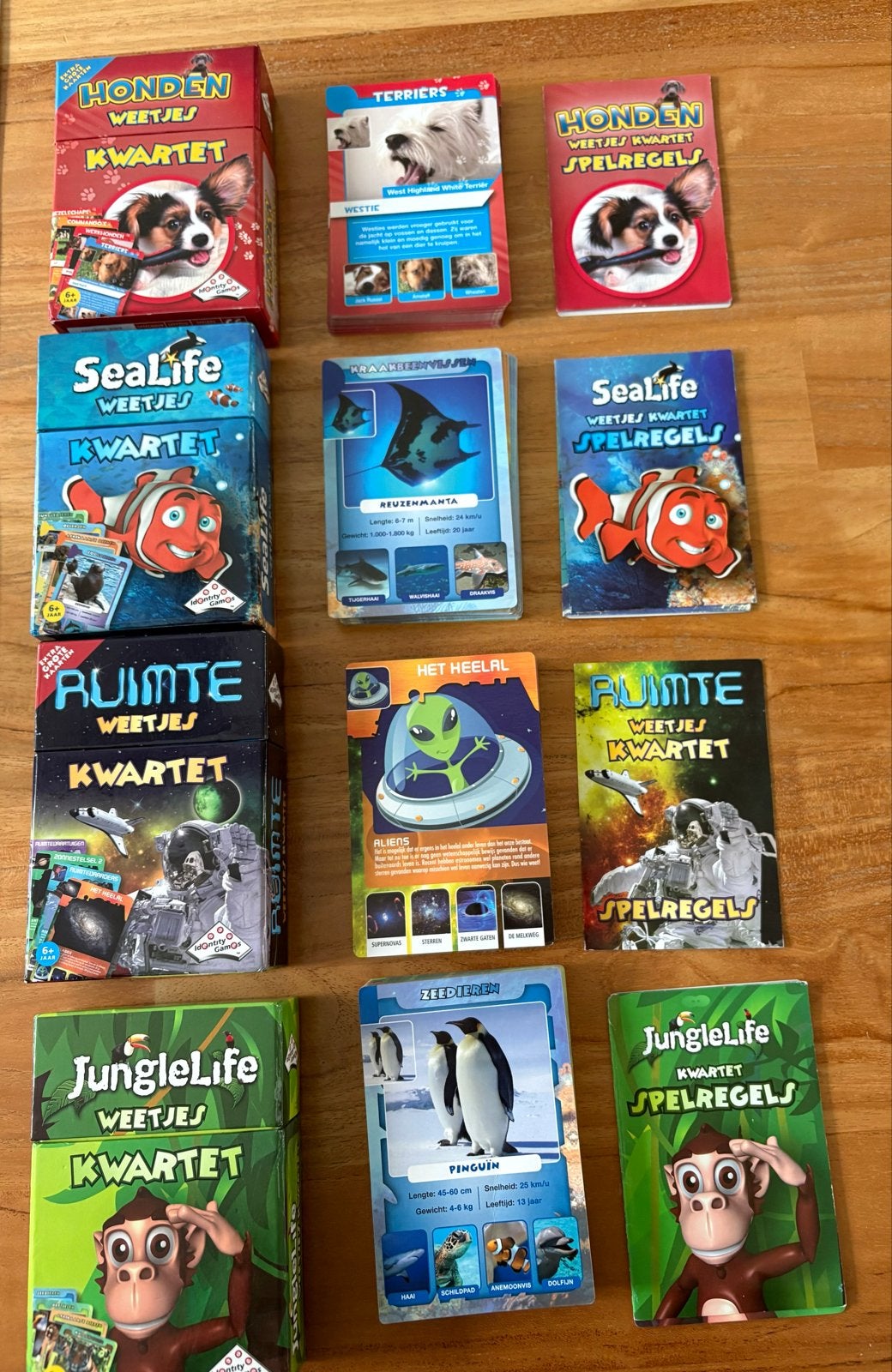 Kwartet Spellen Set: Honden, SeaLife, Ruimte, JungleLife, Drie of vier spelers, Ophalen of Verzenden, Gebruikt