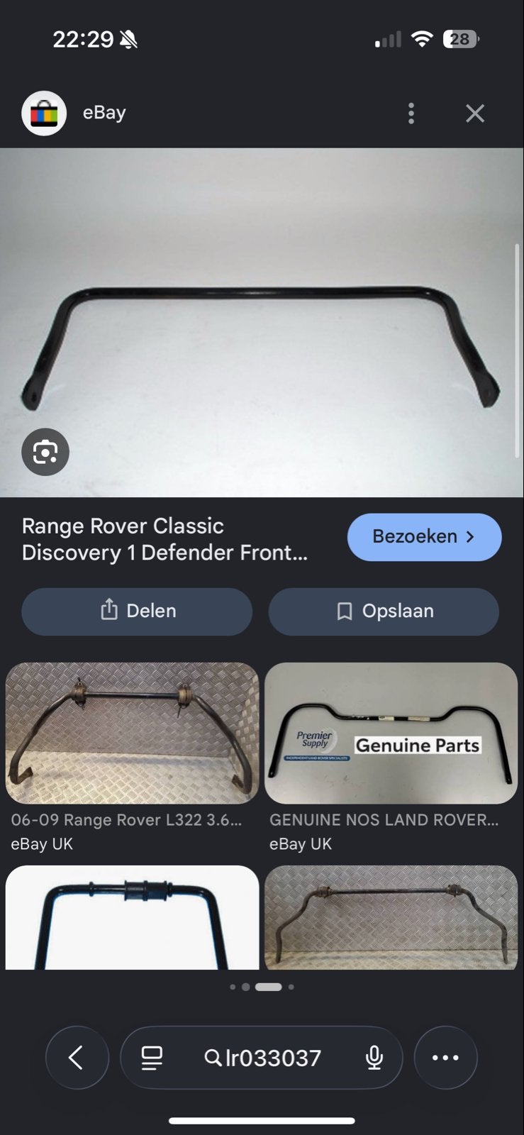 Gezocht: Stabilisatorstang voorzijde  Defender 110 td5 3 v8, Ophalen of Verzenden, Gebruikt, Land Rover
