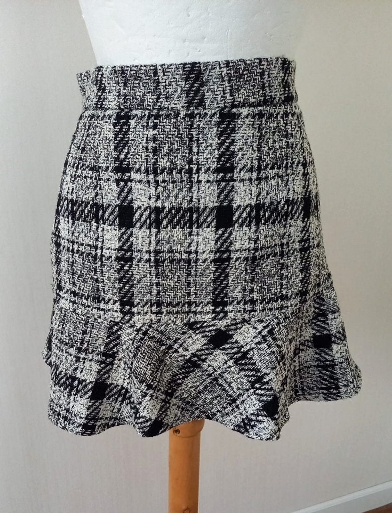 Zwart-wit geruite mini-rok met ruches Seven sisters Nieuw, Overige kleuren, Maat 42/44 (L), Nieuw, Boven de knie