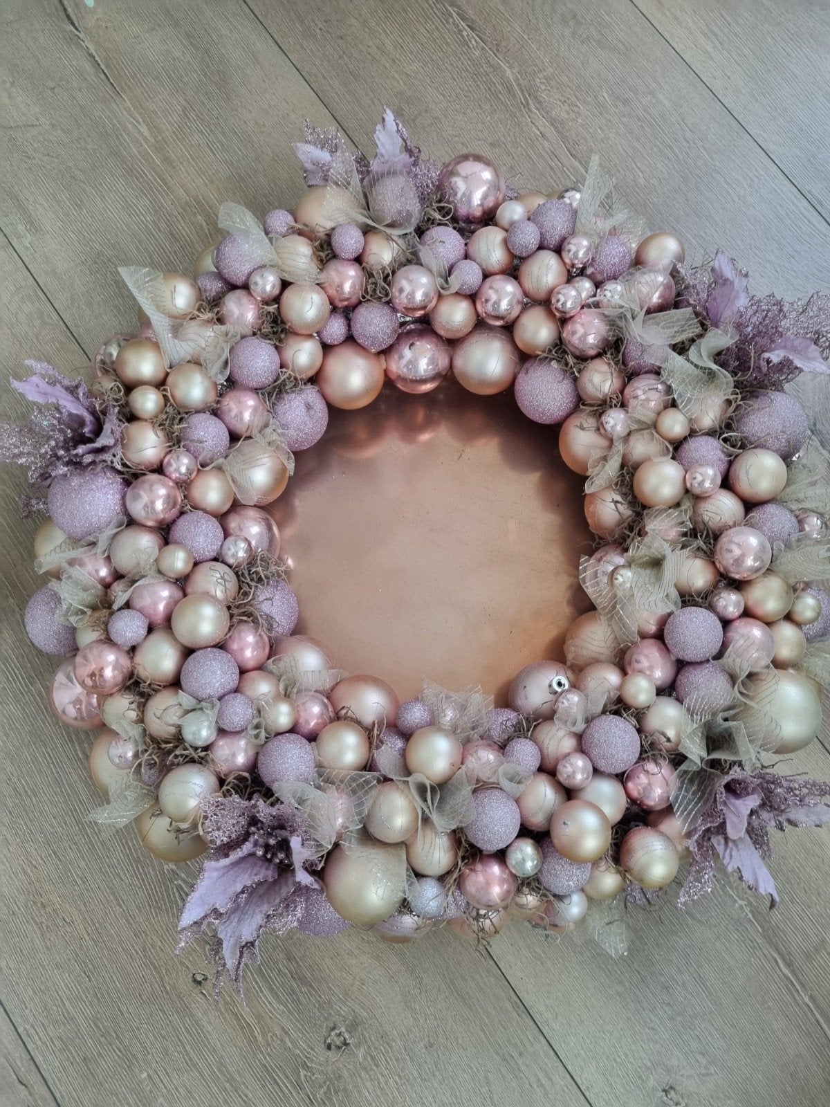 Luxe grote decoratieve kerstballen krans roze rosé goud lila, Ophalen, Gebruikt