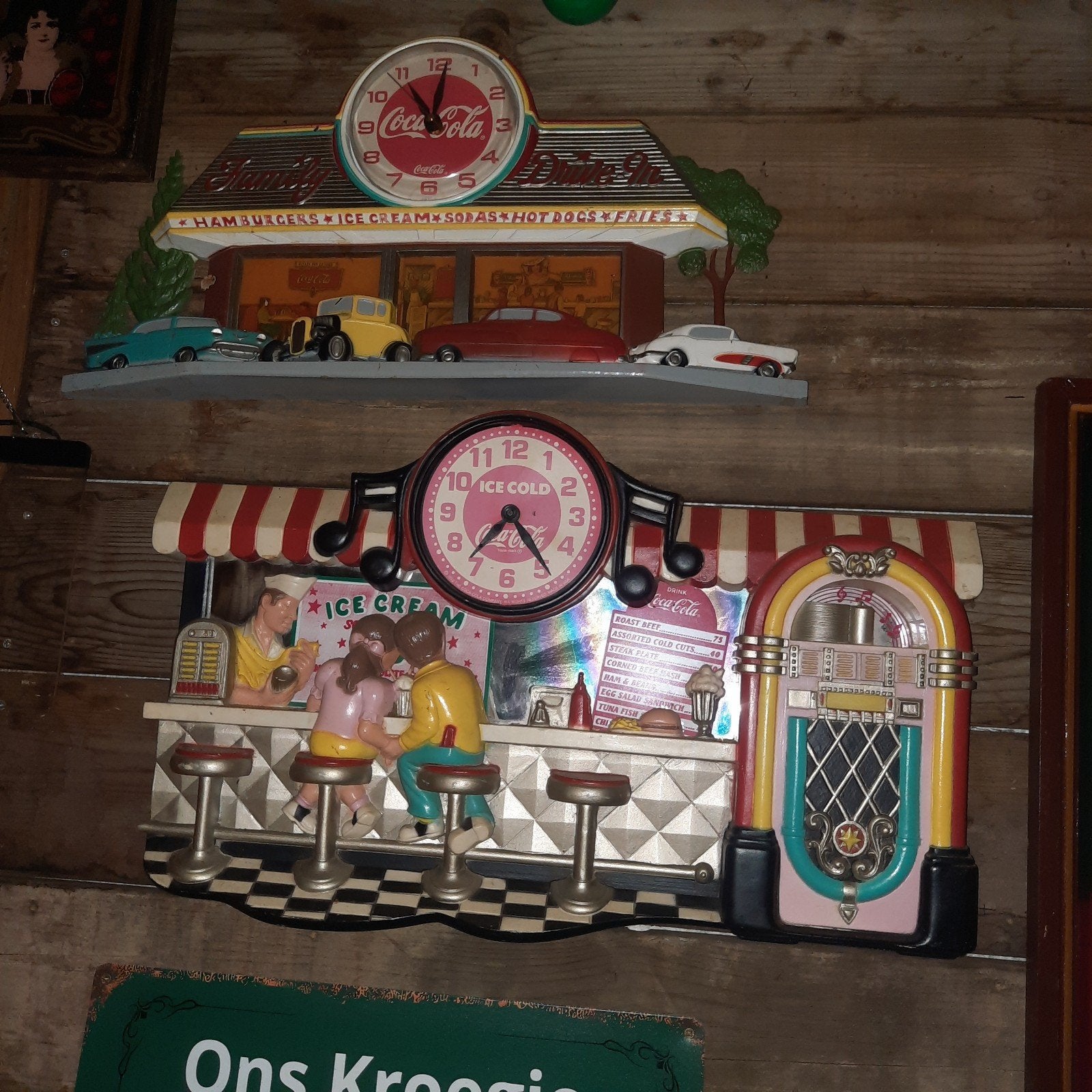 Vintage Coca-Cola Diner Klok met Jukebox en Drive-In, Ophalen of Verzenden