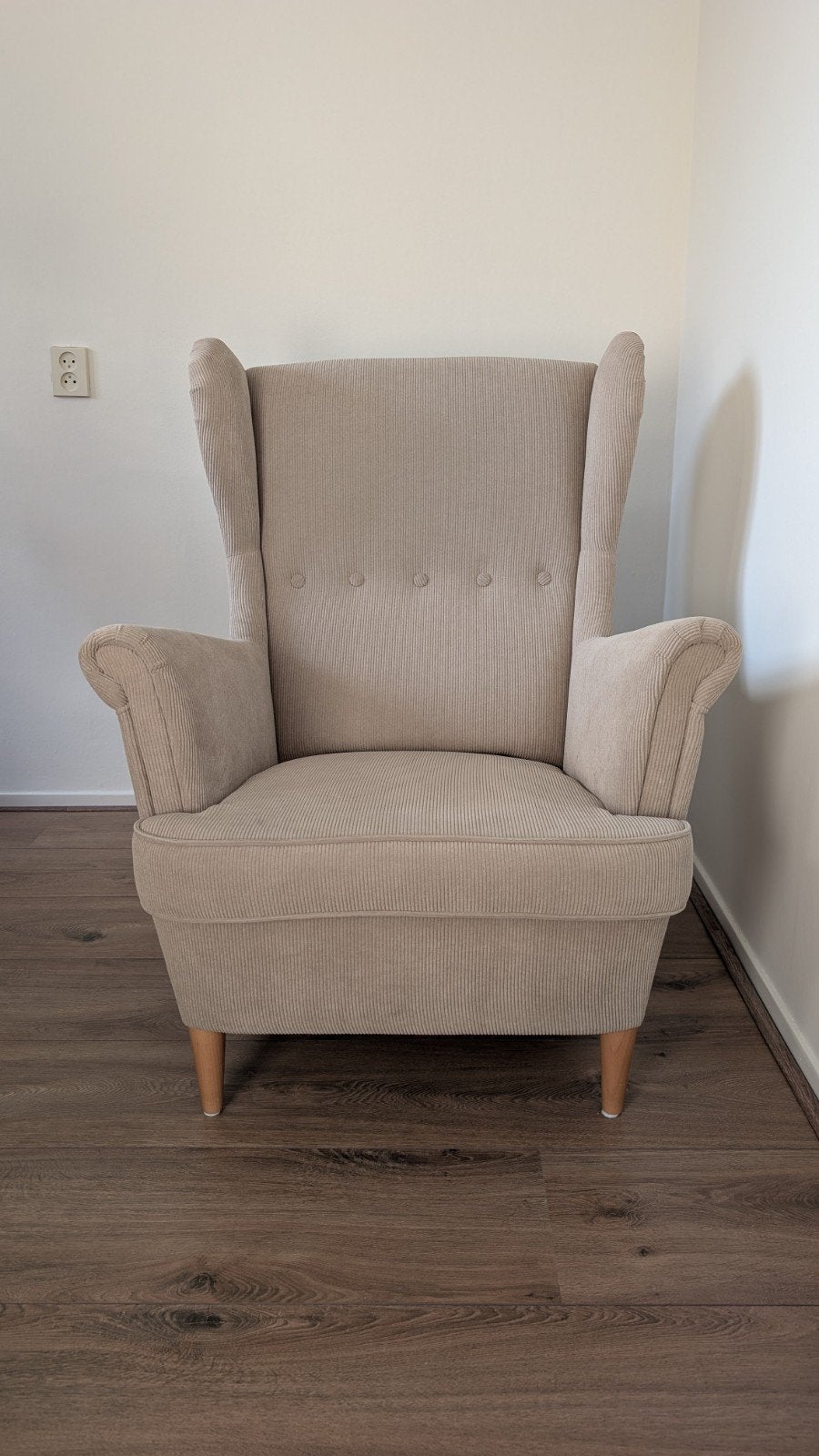 IKEA STRANDMON Oorfauteuil Kelinge beige ZONDER hocker, Huis en Inrichting, Ophalen, Modern, Klassiek, 75 tot 100 cm, Zo goed als nieuw