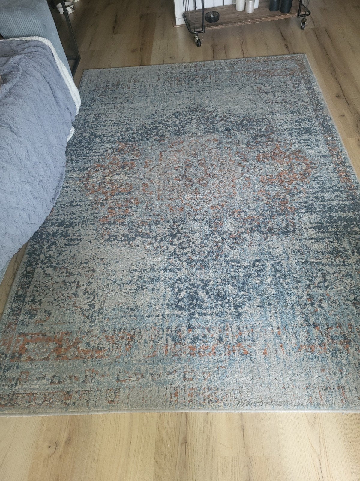 IKEA JEJSING Vloerkleed - Grijs/Blauw/Oranje, 160x235 cm, Ophalen, Modern, Bohemian, Vintage, 200 cm of meer, Zo goed als nieuw