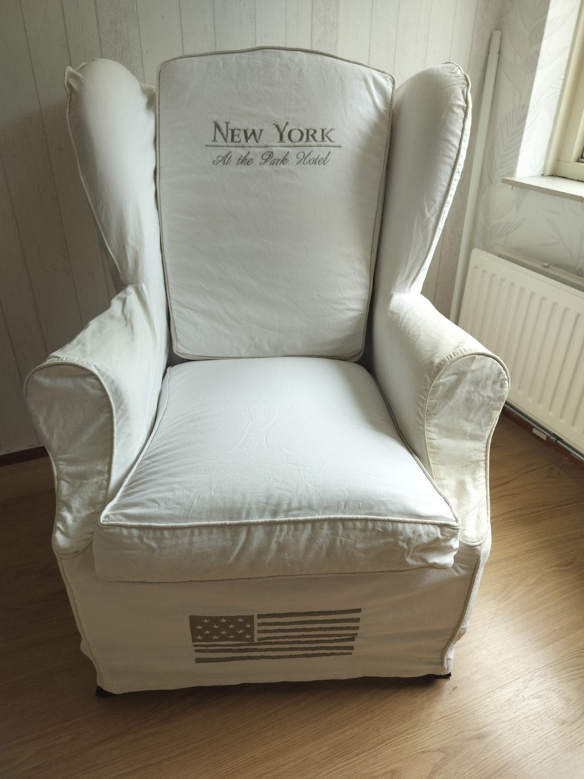 Comfortabele Riviera Maison stoel - rits defect, Ophalen, Gebruikt, Wit, Riviera Maison