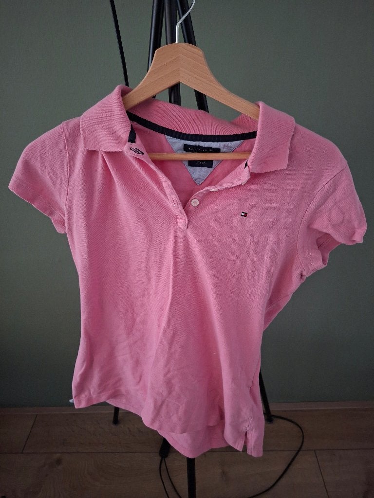 Roze damespolo van Tommy Hilfiger (Slim Fit) maat S, Ophalen of Verzenden, Zo goed als nieuw, Korte mouw, Roze