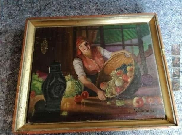 antiek schilderijtje op paneel 30er jaren boerin, Antiek en Kunst, Kunst | Schilderijen | Klassiek, Ophalen