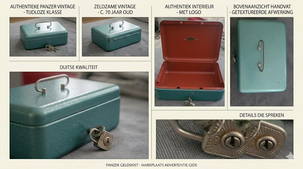 Prachtige Vintage 'Panzer' Geldkist - Jaren 50/60 (Ongeveer, Antiek en Kunst, Antiek | Overige Antiek, Ophalen of Verzenden