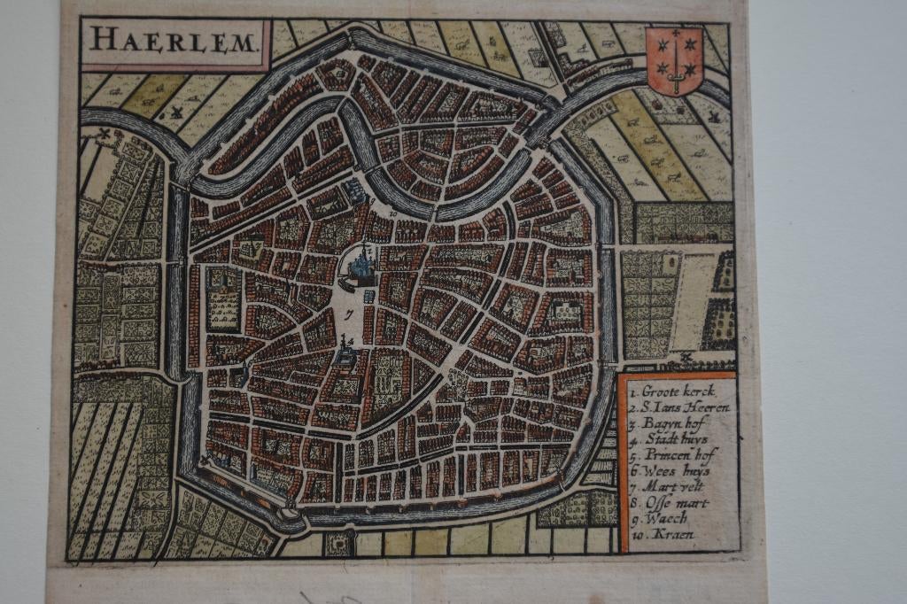 HAARLEM PLATTEGROND ANNO 1662 GUICCIARDINI KOPERGRAVURE E99, Antiek en Kunst, Kunst | Etsen en Gravures, Verzenden, Cartografie