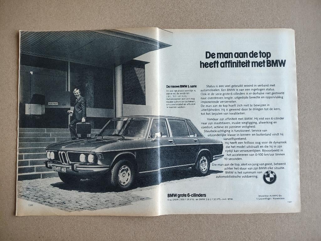 Reclame (uit oud tijdschrift) BMW 2500/ 2800 (1975), Verzamelen, Verzenden, Gebruikt, Auto's
