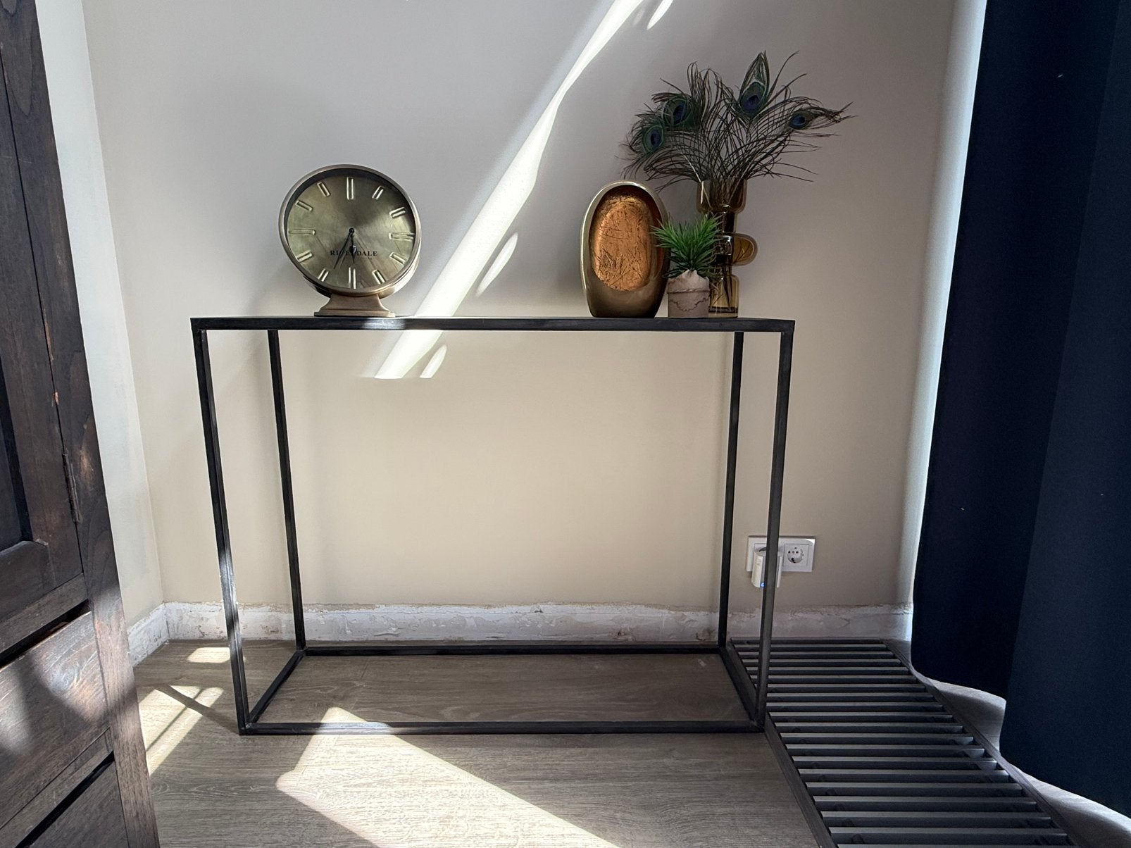 Side table staal oud zwart, Huis en Inrichting, Tafels | Sidetables, Ophalen, 100 tot 150 cm, Zo goed als nieuw, Metaal