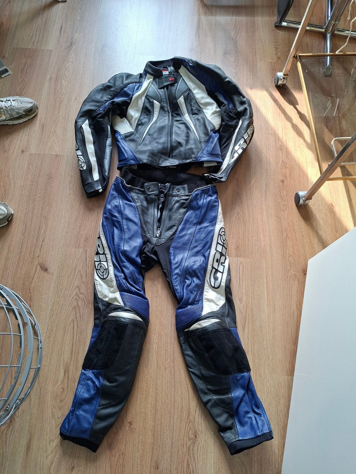 GRID Leren Motorpak dames - Jas en Broek (Blauw/Zwart/Wit), Motoren, Ophalen, Combipak, GRID, Dames
