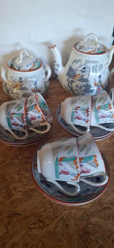 Petrus Regout Timor chinoiserie theepot suikerpot kopjes, Ophalen of Verzenden