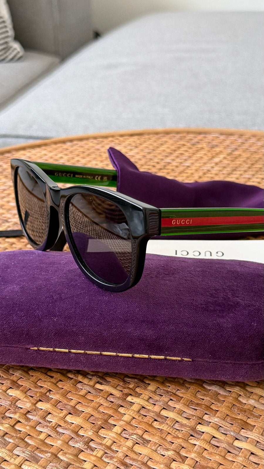 Gucci heren zonnebril GG0003SN Zwart met Groen/Rood Detail, Overige merken, Zonnebril, Zwart, Ophalen of Verzenden