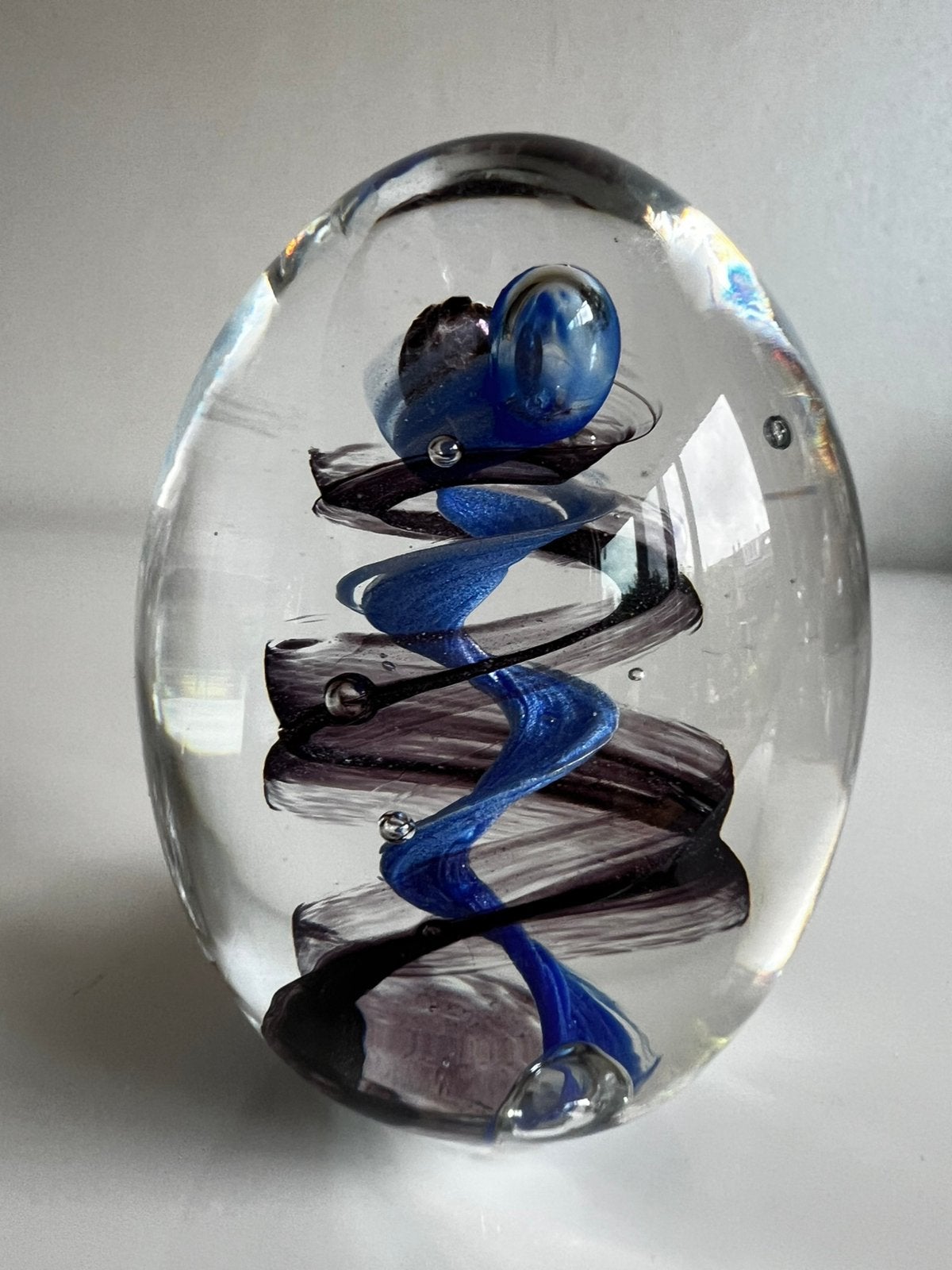 Design Paperweight Glasobject Spiraal Luchtbel Blauw Braber, Ophalen of Verzenden