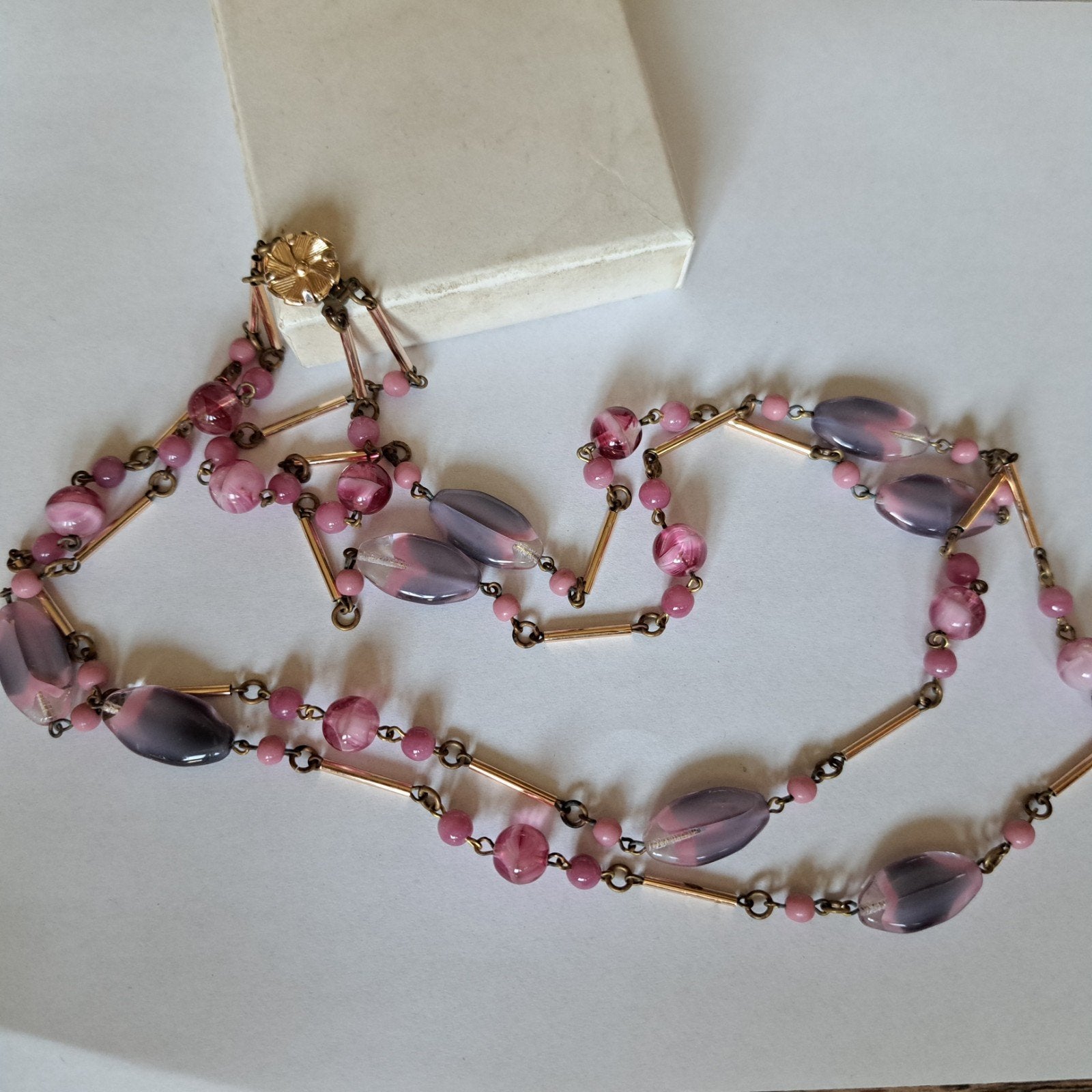 antiek oude glas ketting dubbele rij, Sieraden, Tassen en Uiterlijk, Antieke sieraden, Verzenden, Overige materialen, Ketting
