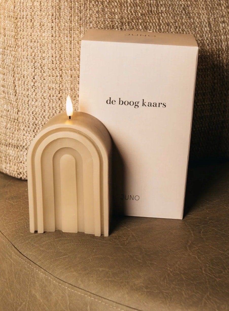 Juno Boog Kaars - Vegan Wax LED Kaars met Timer, Huis en Inrichting, Ophalen of Verzenden, Kaars, Overige merken, Beige