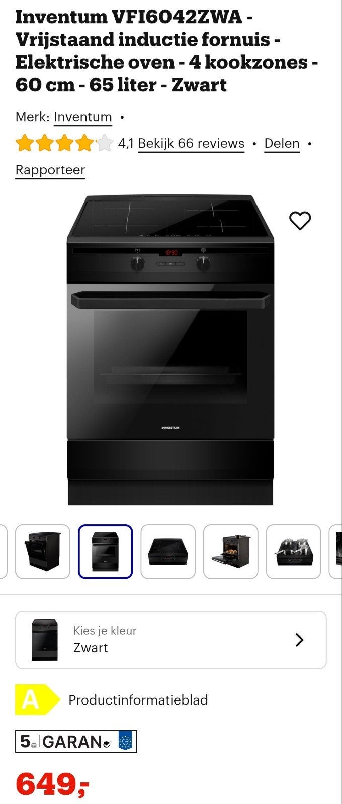 Inventum inductie fornuis, Witgoed en Apparatuur, Ophalen, Gebruikt, Oven, Hete lucht