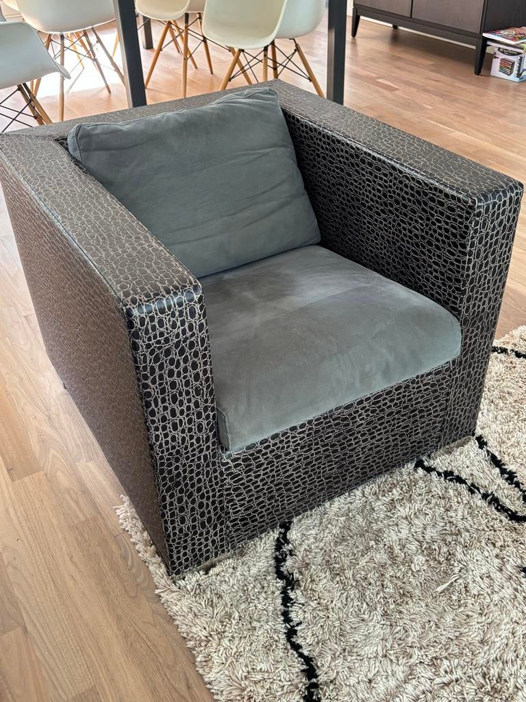 Minotti Suitcase Fauteuil - Luxe Design Stoel, Huis en Inrichting, Fauteuils, Gebruikt, Leer, 75 tot 100 cm, Ophalen