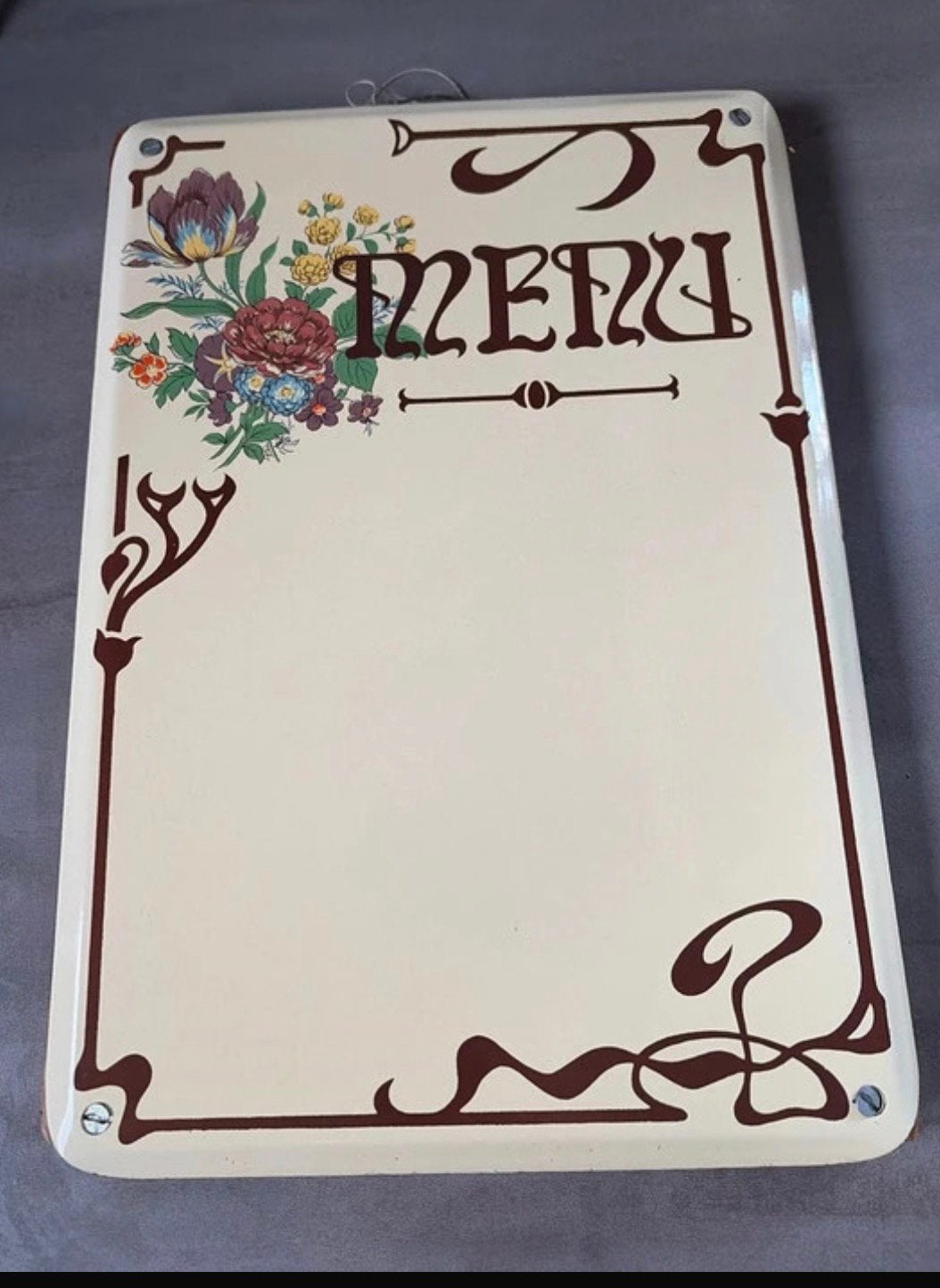 Vintage Antiek emaille metaal menu bord, Ophalen of Verzenden