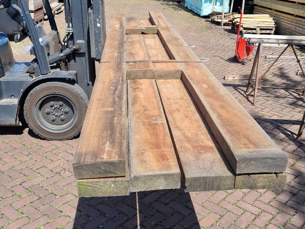 6 Hardhouten balken 7.5x22.5 cm 5.50 m lang - nr: HB24, Tuin en Terras, Palen, Balken en Planken, Ophalen, Nieuw, Hardhout, 250 cm of meer